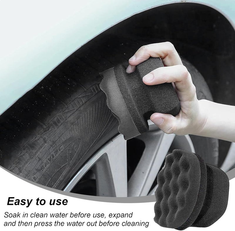 Wevdn 2PCS Tire Shine Applicator, Durable & Reusable Hex Grip Tire Dressing Sponge Foam Detailing Pad, Washable Round Shape Wheel Tire Shine Car Cleaning Sponge, Car Accessories (Black-Small) - Image 5